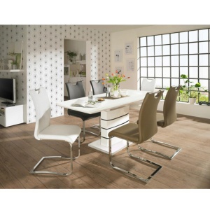 MASA DINING EXTENSIBILA MEDAN, ALB STRALUCITOR/NEGRU, STIL MODERN, TK - Img 2
