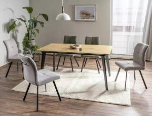 MASA DINING EXTENSIBILA RENE, 160/200 CM, STEJAR/NEGRU MAT, BLAT DIN MDF SI PICIOARE DIN METAL, STIL MODERN - Img 1