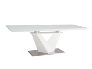 MASA EXTENSIBILA ALARAS III, ALB/CROM, 160/220 CM, DIN STICLA SECURIZATA, MDF SI METAL, STIL MODERN - Img 5