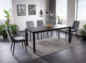 MASA EXTENSIBILA METROPOL, 120/180 CM, EFECT DE MARMURA NEAGRA/NEGRU MAT, DIN STICLA SECURIZATA, CERAMICA SI METAL, STIL MODERN - Img 1