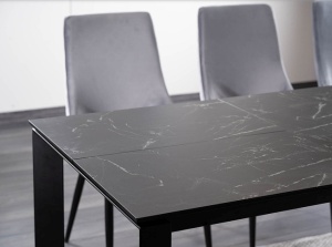 MASA EXTENSIBILA METROPOL, 120/180 CM, EFECT DE MARMURA NEAGRA/NEGRU MAT, DIN STICLA SECURIZATA, CERAMICA SI METAL, STIL MODERN - Img 2