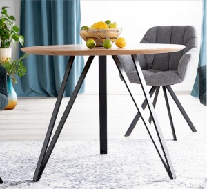 MASA LIVING/DINING TETIS, 100 CM, STEJAR/NEGRU MAT, BLAT DIN MDF, FURNIR NATURAL SI PICIOARE DIN METAL, STIL MODERN - Img 2
