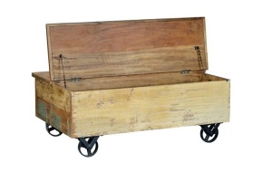 MASUTA DE CAFEA 110CM, MARO/NEGRU, DIN LEMN RECICLAT SI METAL, STIL VINTAGE/INDUSTRIAL - Img 5