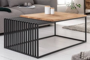 MASUTA DE CAFEA DIN METAL SI LEMN MASIV, ARCHITECTURE 100CM, STIL INDUSTRIAL