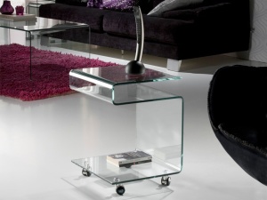 MASUTA DE CAFEA GLASS, CU ROTI, 38 CM, TRANSPARENTA, DIN STICLA SI METAL, STIL MODERN