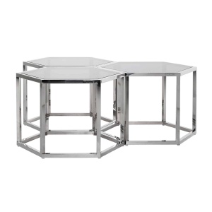 MASUTA DE CAFEA PENTA ARGINTIE, DIN METAL SI STICLA, STIL MODERN, B2 - Img 2
