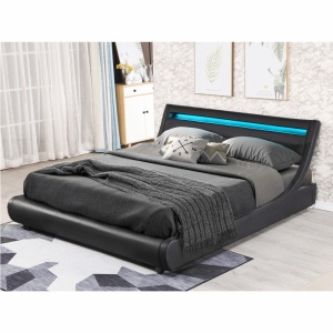 PAT MATRIMONIAL CU ILUMINARE LED FELINA, NEGRU, STIL MODERN, TK