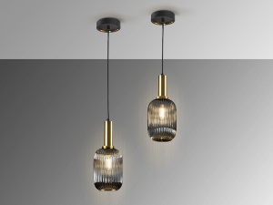 PENDUL NORMA, 14 CM, NEGRU MAT/FUMURIU, DIN METAL SI STICLA, STIL MODERN - Img 5