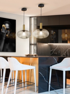 PENDUL NORMA, 30 CM, NEGRU MAT/TRANSPARENT, DIN METAL SI STICLA, STIL MODERN