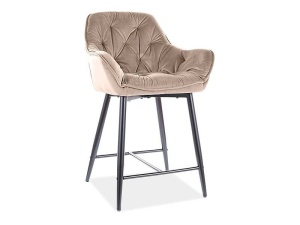SCAUN DE BAR CHERRY H-2, BEJ BLUVEL 28/NEGRU MAT, TAPITERIE DIN CATIFEA SI PICIOARE DIN METAL, STIL MODERN - Img 1