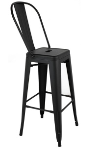 SCAUN DE BAR TOWER BIG BACK 66 PARIS, NEGRU, CONFECTIONAT DIN METAL, STIL INDUSTRIAL
