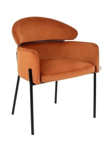 SCAUN DINING ALEXIA, CU TAPITERIE DIN CATIFEA, PORTOCALIU/NEGRU, STIL MODERN