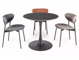 SCAUN DINING DAN, PORTOCALIU TAP. 219/NEGRU MAT, TAPITERIE DIN MICROFIBRA SI PICIOARE DIN METAL, STIL MODERN - Img 2