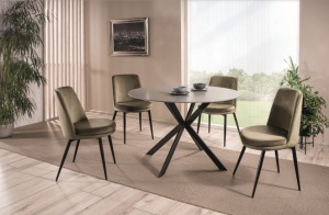 SCAUN DINING KAYLA, OLIVE BLUVEL 77/NEGRU MAT, TAPITERIE DIN CATIFEA SI PICIOARE DIN METAL, STIL MODERN - Img 3