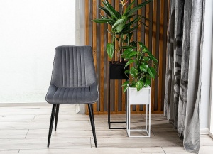 SCAUN DINING KIM, GRI BLUVEL 14/NEGRU MAT, TAPITERIE DIN CATIFEA SI PICIOARE DIN METAL, STIL MODERN - Img 5