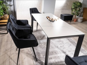 SCAUN DINING LILIA, NEGRU BLUVEL 19/NEGRU MAT, TAPITERIE DIN CATIFEA SI PICIOARE DIN METAL, STIL MODERN - Img 3