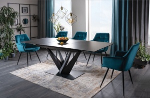SCAUN DINING LILIA, TURCOAZ BLUVEL 85/NEGRU MAT, TAPITERIE DIN CATIFEA SI PICIOARE DIN METAL, STIL MODERN - Img 3
