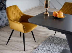 SCAUN DINING LINEA, CURRY BLUVEL 68/NEGRU MAT, TAPITERIE DIN CATIFEA SI PICIOARE DIN METAL, STIL MODERN - Img 2