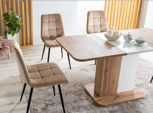 SCAUN DINING MILA, BEJ BLUVEL 28/NEGRU MAT, TAPITERIE DIN CATIFEA SI PICIOARE DIN METAL, STIL MODERN - Img 4