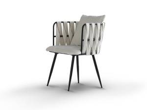 SCAUN DINING VENTURA, 77 CM, ALB/NEGRU, TAPITERIE DIN CATIFEA SI PICIOARE DIN METAL, STIL MODERN - Img 3