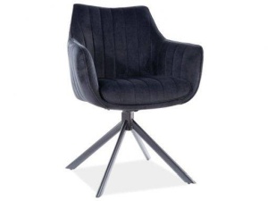 SCAUN PIVOTANT AZALIA, NEGRU BLUVEL 19/NEGRU MAT, TAPITERIE DIN CATIFEA SI PICIOARE DIN METAL, STIL MODERN - Img 5