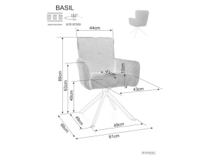 SCAUN PIVOTANT BASIL, ALBASTRU 89/NEGRU MAT, TAPITERIE DIN STOFA SI PICIOARE DIN METAL, STIL MODERN - Img 4