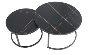 SET 2 MASUTE DE CAFEA FERRANTE D, 60/80 CM, EFECT DE MARMURA NEAGRA/NEGRU, BLAT DIN CERAMICA SI CADRU DIN METAL, STIL MODERN - Img 6