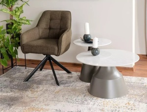 SET 2 MASUTE DE CAFEA ITAKA, 50/70 CM, EFECT DE MARMURA ALBA/GRI, BLAT DIN CERAMICA SI CADRU DIN METAL, STIL MODERN - Img 2