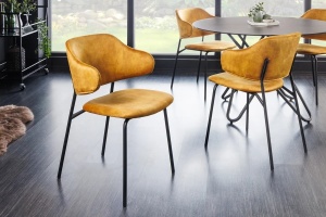 SET 2 SCAUNE, TRACY , DIN CATIFEA GALBEN/MUSTAR SI PICIOARE NEGRE, DESIGN INDUSTRIAL