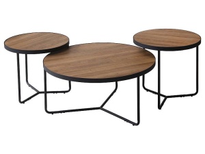 SET 3 MASUTE DE CAFEA DEMETER II, NUC/NEGRU, BLAT DIN MDF, FURNIR NATURAL SI CADRU DIN METAL, STIL MODERN - Img 2
