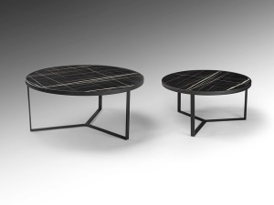 SET MASUTE DE CAFEA NAIRA, 91/71 CM, EFECT DE MARMURA NEAGRA/NEGRU MAT, BLAT DIN MDF LAMINAT SI PICIOARE DIN METAL, STIL MODERN - Img 2