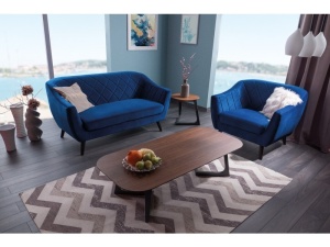 SOFA MODERNA MOLLY 2 ALBASTRU GRANIT BLUVEL 86 / WENGE DIN LEMN SI TAPITAT IN TEXTIL CATIFEA SIGNAL - Img 2