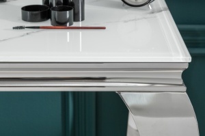 STOC!!! CONSOLA BAROCK 145CM, METAL ARGINTIU SI STICLA CARE IMITA MARMURA - Img 4
