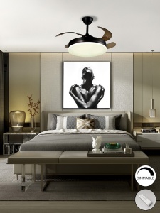 VENTILATOR VENTO, CU TELECOMANDA, 35/45 CM, NEGRU MAT/BRONZ/OPAL, DIN METAL SI ACRIL, STIL MODERN