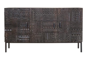 BUFET HIEROGLYPH 150CM, MARO/NEGRU, DIN LEMN MASIV DE MANGO, GINER Y COLOMER - Img 3