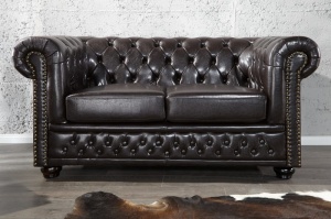 CANAPEA 2 LOCURI CHESTERFIELD 9685 DIN PIELE ECOLOGICA CAFENIU INCHIS - Img 2