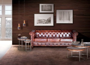CANAPEA 200CM, MARO ANTICHIZAT, DIN PIELE, STIL CHESTERFIELD