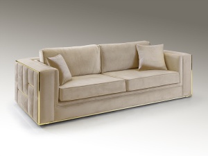CANAPEA BERLIN, 245 CM, BEJ/AURIU, TAPITERIE DIN CATIFEA SI DETALII DIN METAL, STIL MODERN