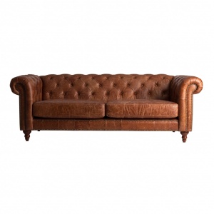 CANAPEA RIMA REF. 26584, MARONIU, STIL VINTAGE, DIN PIELE, SPUMA SI LEMN MASIV DE PIN, VIC