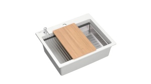 CHIUVETA BUCATARIE REA KURT 110 WORKSTATION, ALB, DIN GRANIT, CALITATE SUPERIOARA