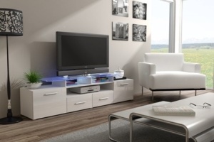 COMODA RTV CU LED EVORA ALBA LUCIOASA DESIGN MODERN CM