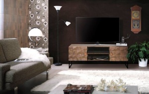COMODA TV COPPER 6731, MARO/NEGRU, DIN LEMN MASIV DE MANGO SI METAL, STIL INDUSTRIAL G&C