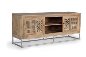 COMODA TV EDIE 6172, MARO, DIN LEMN DE MANGO SCULPTAT SI METAL, STIL INDUSTRIAL G&C