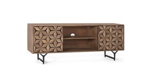 COMODA TV LIVING 147CM, NATURAL/NEGRU, DIN LEMN DE MANGO SI METAL, MODEL DEOSEBIT - Img 3