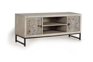 COMODA TV MYST 1311, MULTICOLORA, DIN LEMN DE MANGO/METAL CU DETALII CERAMICE, STIL INDUSTRIAL G&C