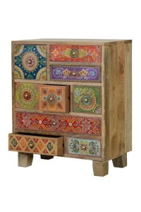 DULAPIOR CU MOTIVE PICTATE MANUAL TURAM, MARO/MULTICOLOR, LEMN MASIV DE MANGO, STIL VINTAGE - Img 5
