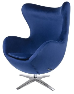 FOTOLIU CONFORTABIL EGG SZEROKI VELVET, ALBASTRU INCHIS 49/CROM, DIN CATIFEA SI METAL, STIL MODERN B2