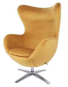 FOTOLIU CONFORTABIL EGG SZEROKI VELVET, GALBEN MUSTAR/CROM, DIN CATIFEA SI METAL, STIL MODERN