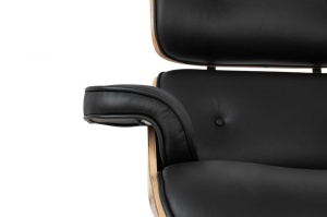 FOTOLIU EXCLUSIVIST CU TABURET, LOUNGE HM PREMIUM SZEROKI, NEGRU, PIELE NATURALA SI LEMN DE FRASIN, STIL MODERN - Img 6