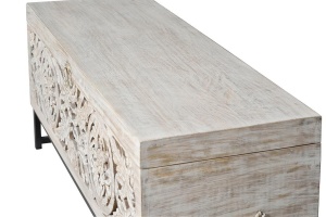 LADA PENTRU DEPOZITARE/CUFAR DORA 116CM, ALB ANTICHIZAT/NEGRU, LEMN DE MANGO SCULPTAT SI METAL, GINER Y COLOMER - Img 3